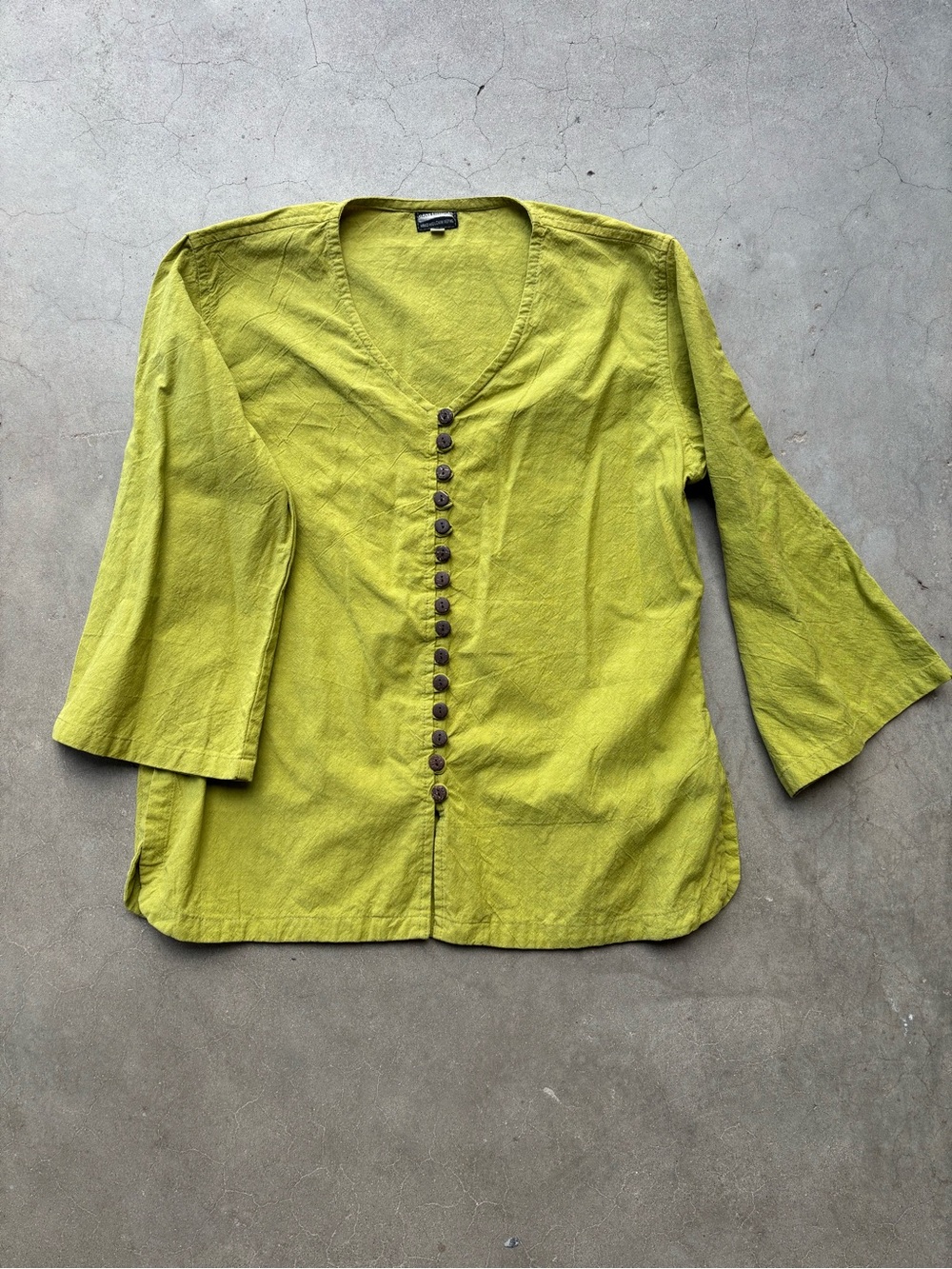 Ganesh Himal Handwoven Nepal XL Avocado Green Boho Button Front Tunic Top